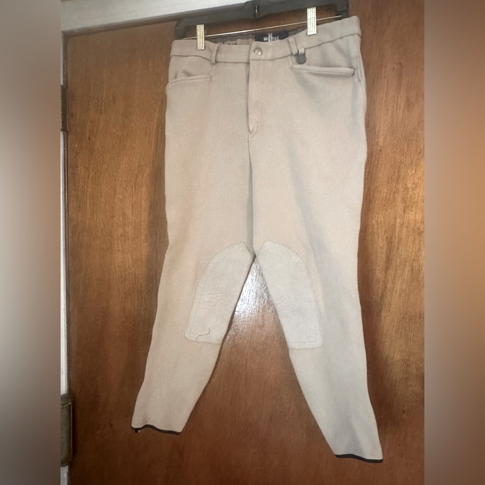 Millers Men’s Beige Breeches Horse Riding Pants USA Made Stretch Sz 30x23”L EUC